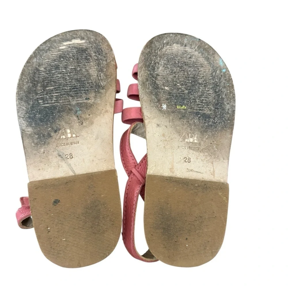 Zara| Kids Leather Pink Woven Sandals with Straps- Size 11 EU 28